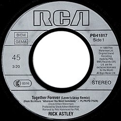 画像3: RICK ASTLEY / TOGETHER FOREVER (7インチMIX) [◎中古レア盤◎お宝！ドイツ版ジャケ！7インチMIX！]